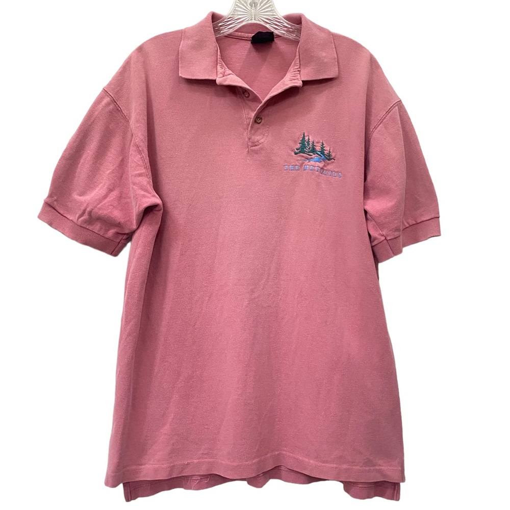 The Metolius River Oregon Habitat Wilderness Pink Polo Shirt mens size M